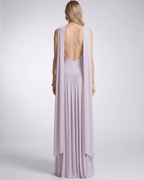 Aurelia Maxi Dress by Lauven — polyester sleeveless scoop neck fit and flare maxi dress with pleated skirt and scarf detail
