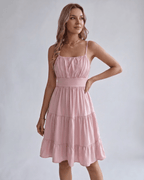 Lunara Midi Dress by Lauven — chiffon sleeveless square neck A-line midi dress