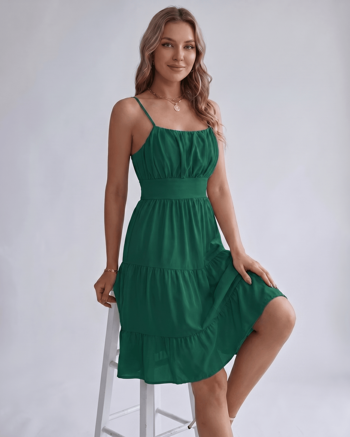 Lunara Midi Dress by Lauven — chiffon sleeveless square neck A-line midi dress