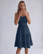 Lunara Midi Dress by Lauven — chiffon sleeveless square neck A-line midi dress