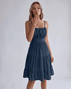 Lunara Midi Dress by Lauven — chiffon sleeveless square neck A-line midi dress