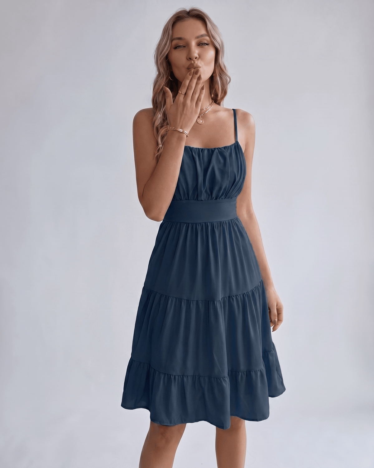 Lunara Midi Dress by Lauven — chiffon sleeveless square neck A-line midi dress