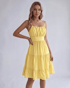 Lunara Midi Dress by Lauven — chiffon sleeveless square neck A-line midi dress
