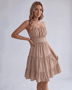 Lunara Midi Dress by Lauven — chiffon sleeveless square neck A-line midi dress