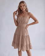Lunara Midi Dress by Lauven — chiffon sleeveless square neck A-line midi dress
