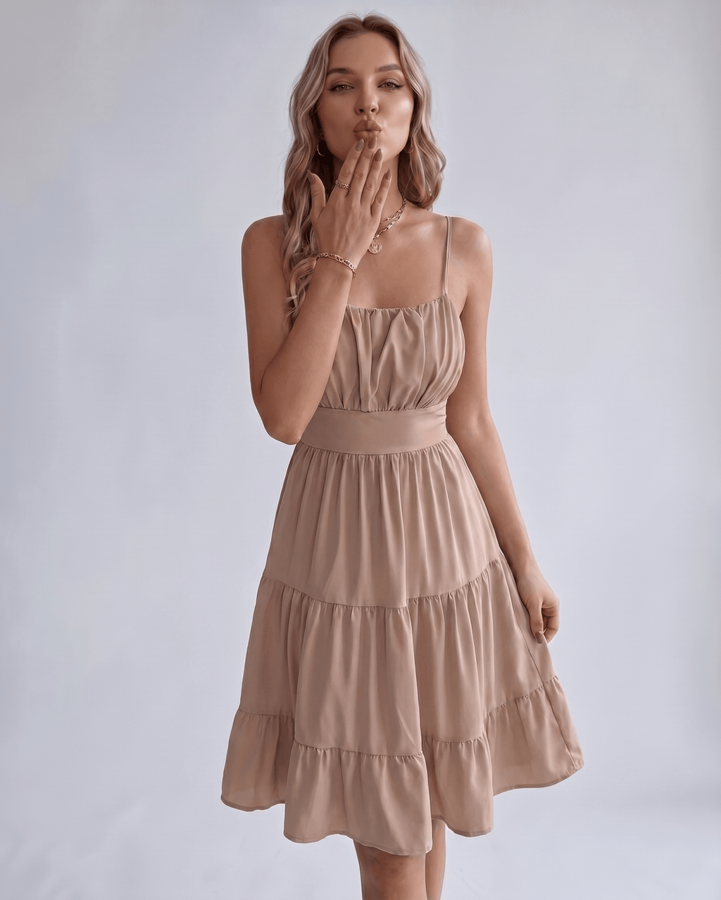 Lunara Midi Dress by Lauven — chiffon sleeveless square neck A-line midi dress