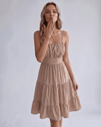 Lunara Midi Dress by Lauven — chiffon sleeveless square neck A-line midi dress