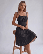 Lunara Midi Dress by Lauven — chiffon sleeveless square neck A-line midi dress