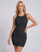Aurelia Mini Dress by Lauven — knitted sleeveless o-neck bodycon mini dress with button detail