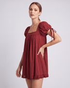 Solenne Mini Dress by Lauven — cotton puff sleeve square neck A-line mini dress