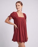 Solenne Mini Dress by Lauven — cotton puff sleeve square neck A-line mini dress