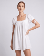 Solenne Mini Dress by Lauven — cotton puff sleeve square neck A-line mini dress