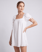 Solenne Mini Dress by Lauven — cotton puff sleeve square neck A-line mini dress