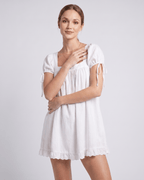 Solenne Mini Dress by Lauven — cotton puff sleeve square neck A-line mini dress