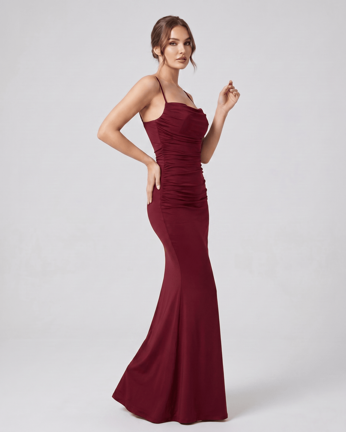Aveline Maxi Dress by Lauven — satin sleeveless square neck mermaid maxi dress