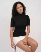 Margot Mini Dress by Lauven — cotton blend short sleeve turtleneck fitted mini dress