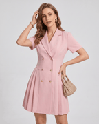 Veloura Mini Dress by Lauven — polyester blend short sleeve notched lapel tailored mini dress