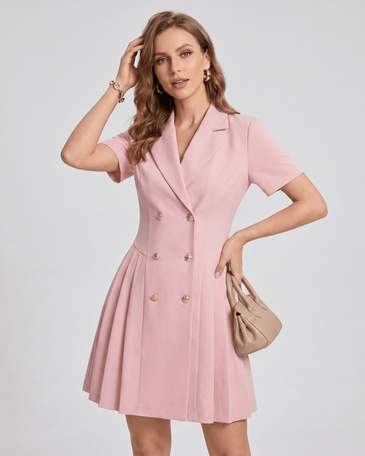 Veloura Mini Dress by Lauven — polyester blend short sleeve notched lapel tailored mini dress