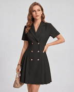 Veloura Mini Dress by Lauven — polyester blend short sleeve notched lapel tailored mini dress