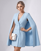 Celestia Mini Dress by Lauven — polyester blend cape sleeve V-neck tailored mini dress