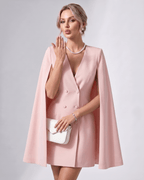 Celestia Mini Dress by Lauven — polyester blend cape sleeve V-neck tailored mini dress