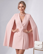 Celestia Mini Dress by Lauven — polyester blend cape sleeve V-neck tailored mini dress