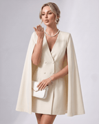 Celestia Mini Dress by Lauven — polyester blend cape sleeve V-neck tailored mini dress
