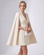 Celestia Mini Dress by Lauven — polyester blend cape sleeve V-neck tailored mini dress