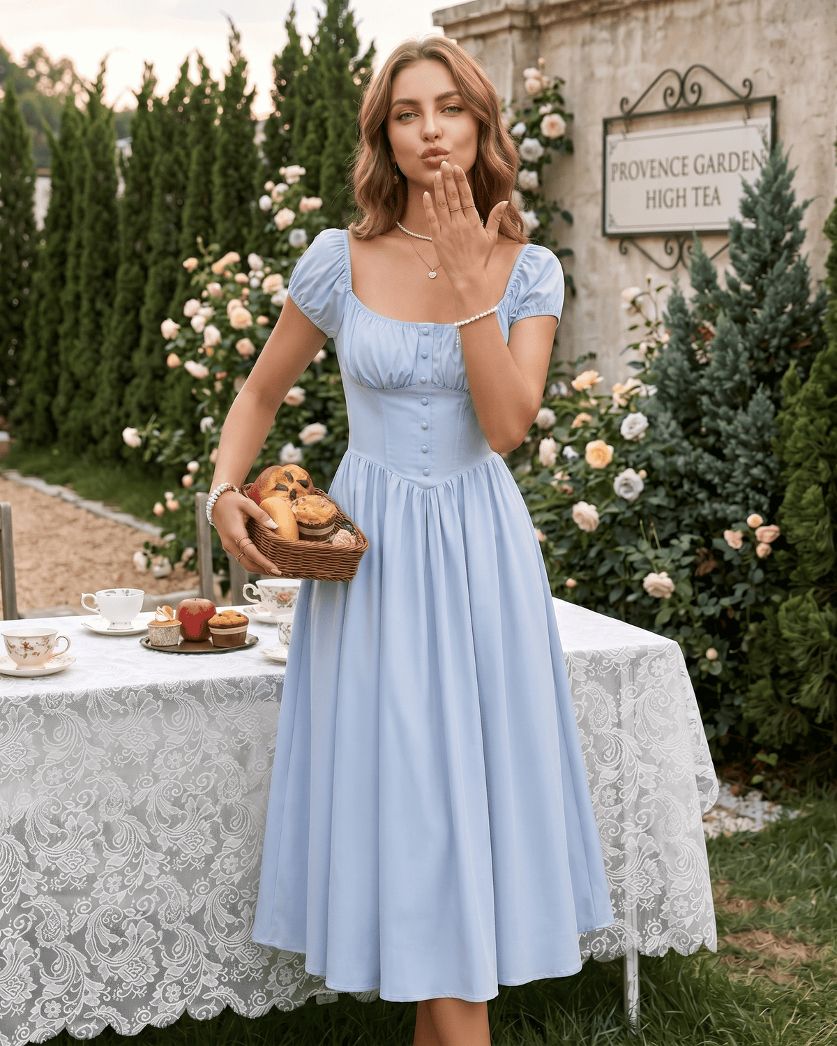 Veloura Midi Dress by Lauven — satin blend short sleeve square neck A-line midi dress