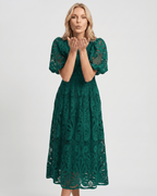 Valmere Midi Dress by Lauven — lace bubble sleeve round neck A-line midi dress