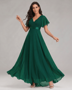 Veloura Maxi Dress by Lauven — chiffon flutter sleeve V-neck A-line maxi dress