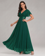 Veloura Maxi Dress by Lauven — chiffon flutter sleeve V-neck A-line maxi dress