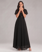 Veloura Maxi Dress by Lauven — chiffon flutter sleeve V-neck A-line maxi dress
