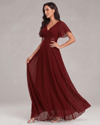 Veloura Maxi Dress by Lauven — chiffon flutter sleeve V-neck A-line maxi dress