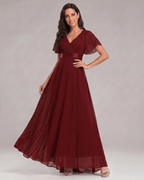 Veloura Maxi Dress by Lauven — chiffon flutter sleeve V-neck A-line maxi dress