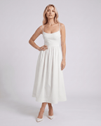 Solene Midi Dress by Lauven — smooth woven sleeveless scoop neck A-line midi dress
