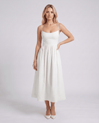 Solenne Midi Dress by Lauven — cotton blend sleeveless U-neck A-line midi dress