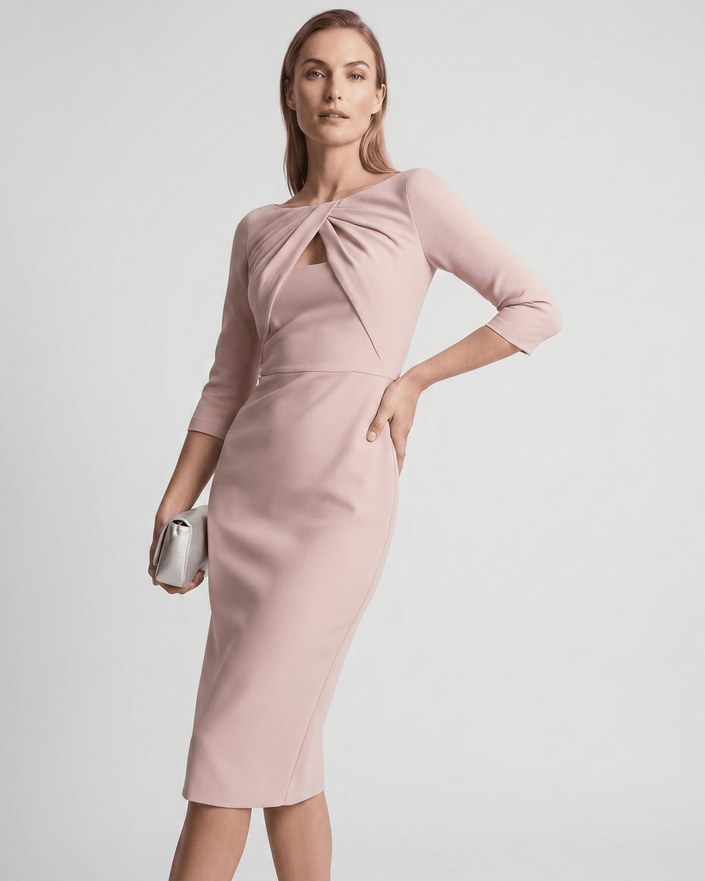 Aureline Midi Dress by Lauven — stretch crepe 7-point sleeve o-neck pencil midi dress