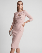 Aureline Midi Dress by Lauven — stretch crepe 7-point sleeve o-neck pencil midi dress
