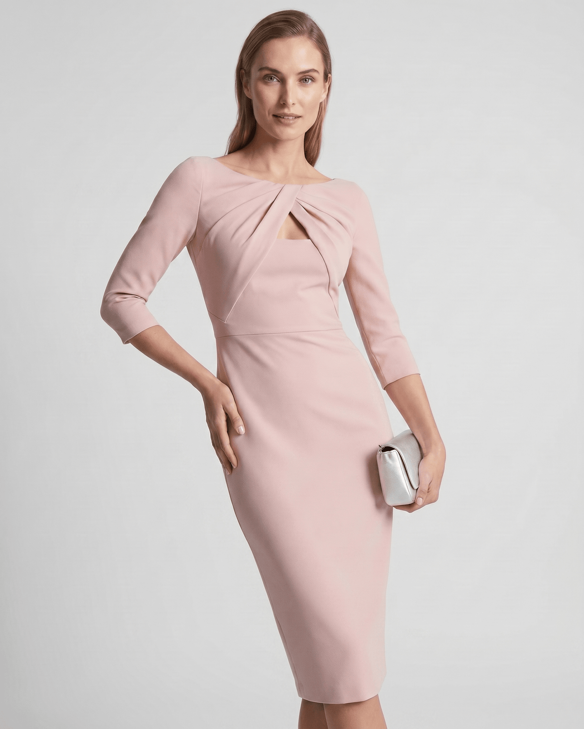 Aureline Midi Dress by Lauven — stretch crepe 7-point sleeve o-neck pencil midi dress