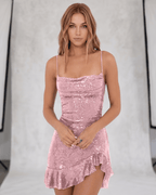 Lunessa Mini Dress by Lauven — pink mini dress, sequin, bodycon