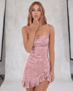 Lunessa Mini Dress by Lauven — brown mini dress, sequin, bodycon
