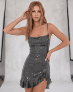 Lunessa Mini Dress by Lauven — brown mini dress, sequin, bodycon