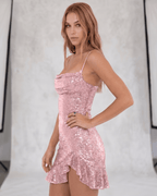 Lunessa Mini Dress by Lauven — brown mini dress, sequin, bodycon