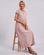Solenne Midi Dress by Lauven — cotton linen short sleeve o-neck loose midi dress