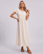 Solenne Midi Dress by Lauven — cotton linen short sleeve o-neck loose midi dress