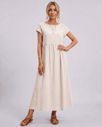 Solenne Midi Dress by Lauven — cotton linen short sleeve o-neck loose midi dress