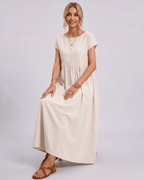 Solenne Midi Dress by Lauven — cotton linen short sleeve o-neck loose midi dress