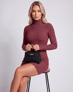Veloura Mini Dress by Lauven — ribbed knit long sleeve high neck slim fit mini dress