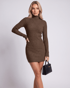 Veloura Mini Dress by Lauven — ribbed knit long sleeve high neck slim fit mini dress